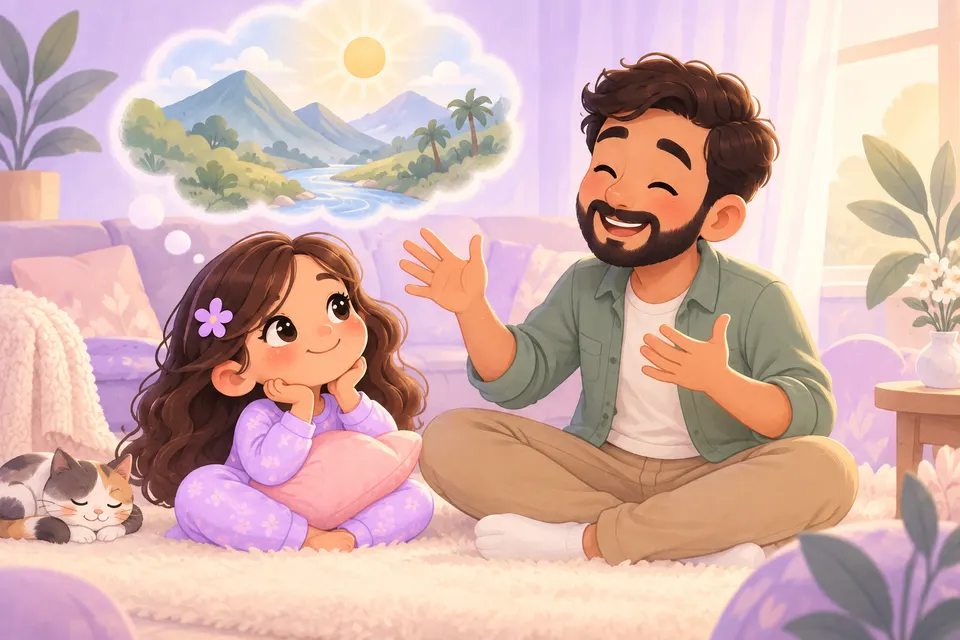 Un papá cuenta una historia y la niña la imagina.