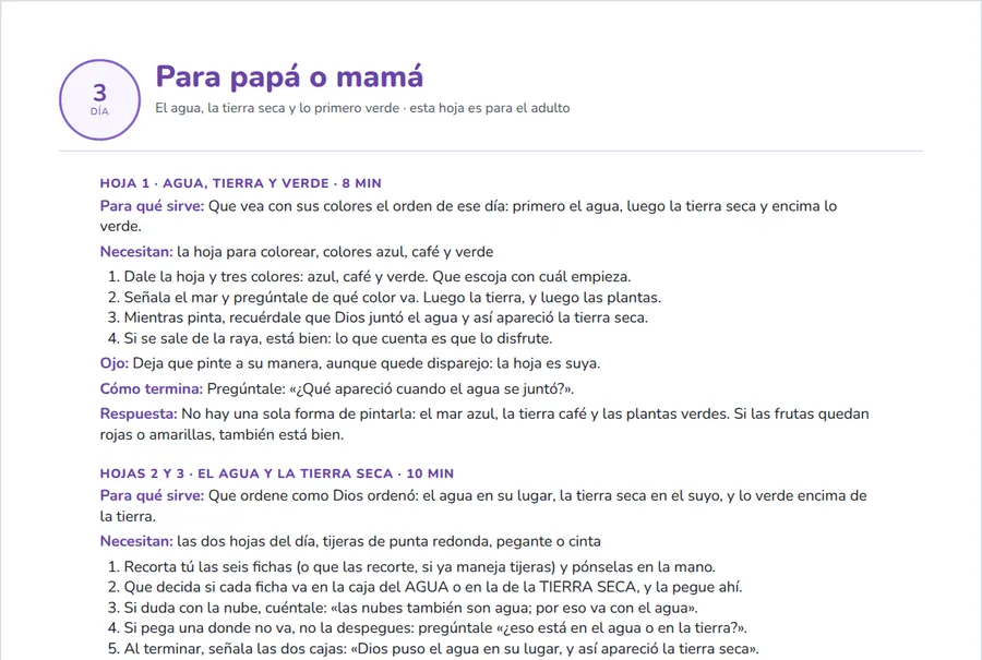 La hoja «Para papá o mamá» del día 3: para qué sirve la actividad, qué necesitan, los pasos, cómo termina y la respuesta.